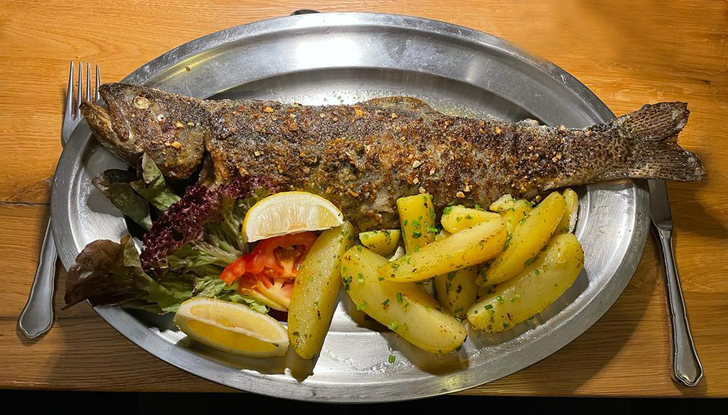 Frisch gefangener und im Bierhotel Loncium zubereiteter Fisch aus dem Zollnersee.